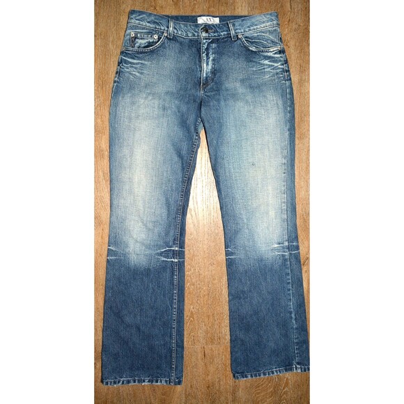 Armani Exchange Women’s J24 Low Rise Boot Cut Jeans Blue Distressed Denim Sz 10R - Picture 1 of 5